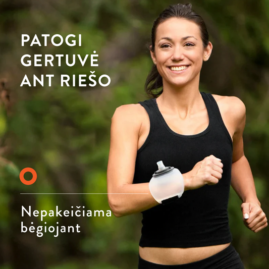Vandens gertuvė tvirtinama ant riešo